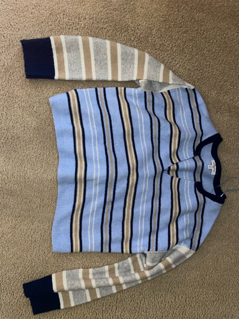 Freshman Light Blue, Navy & Tan Striped V-Neck Sweater